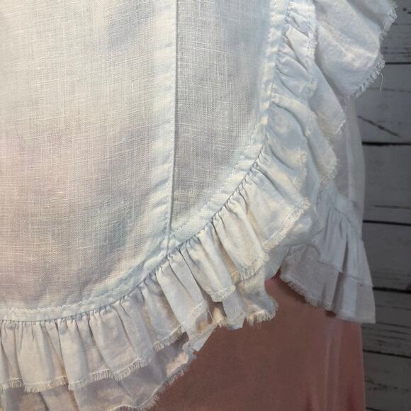 Subtle Luxury Linen White sleevless top with ruffels and high neck size small - Picture 6 of 12